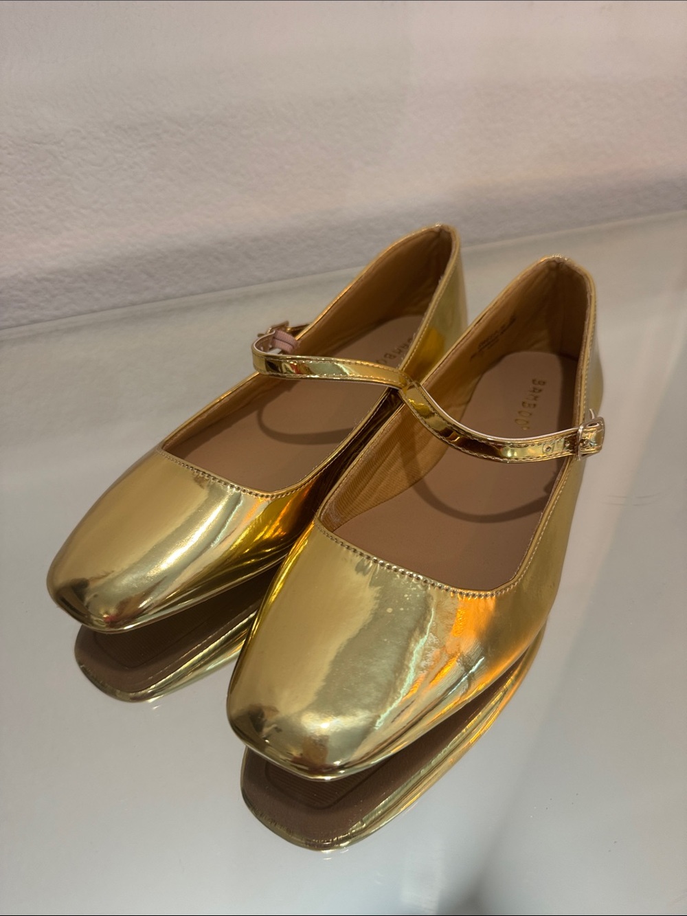 BAMBOO Metallic Gold Mary Jane Flats